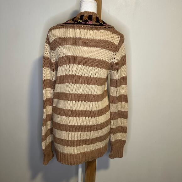 Sparrow Anthropologie tan and brown knit button down cardigan sweater size S - Picture 5 of 13